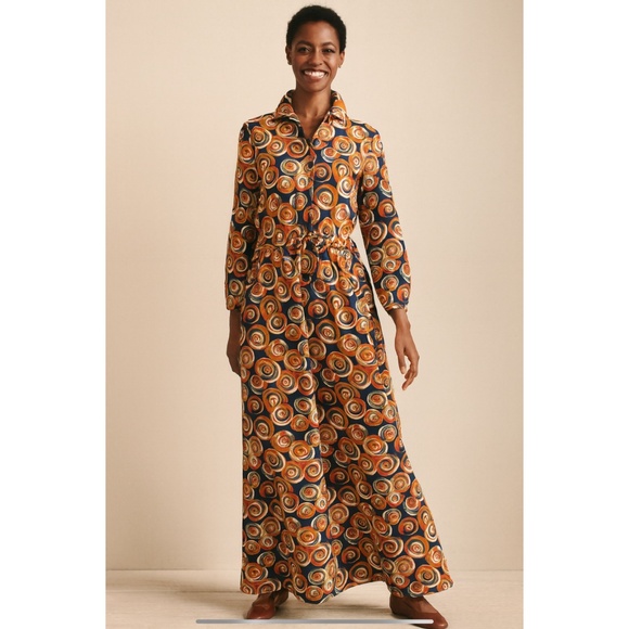 J MCLAUGHLIN NWT MOLLIE MOD ROSE MAXI DRESS SILK BLD RETRO Y2K MODERN POCKETS S - Picture 1 of 11